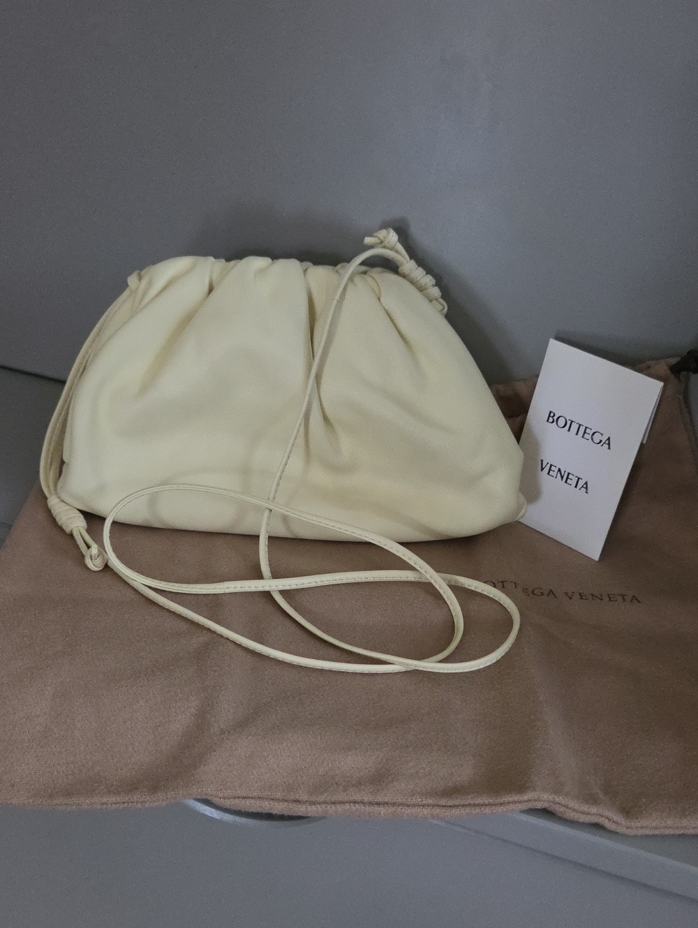 Bottega Veneta Cream Leather Mini Pouch